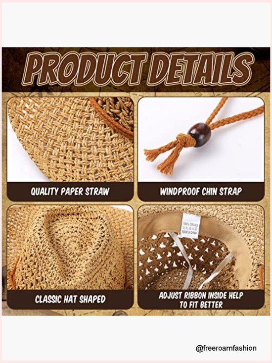 4 Pack Straw Cowgirl Cowboy Party Hats Western Theme Props main image 7